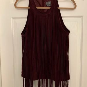S.L. Fashions Burgundy Fringe Tank Top